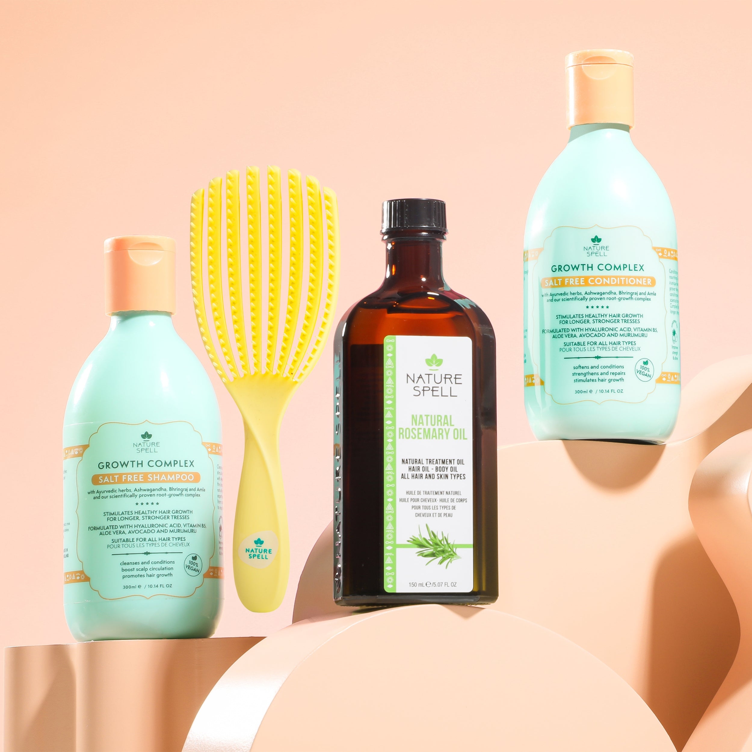 Nature Spell Rosemary Oil with Hair Growth Shampoo & Conditioner & Flexiflow Detangling Hair Brush