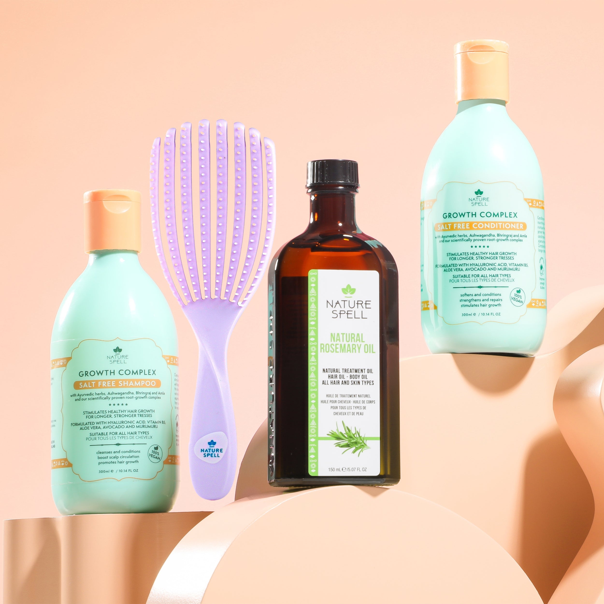 Nature Spell Rosemary Oil with Hair Growth Shampoo & Conditioner & Flexiflow Detangling Hair Brush